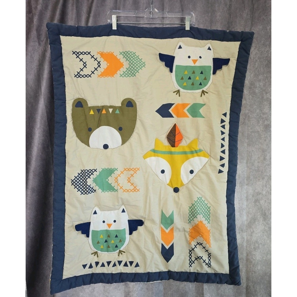 Little Love by NoJo Aztec - Navy, Teal & Orange Bear, Fox Baby Comforter